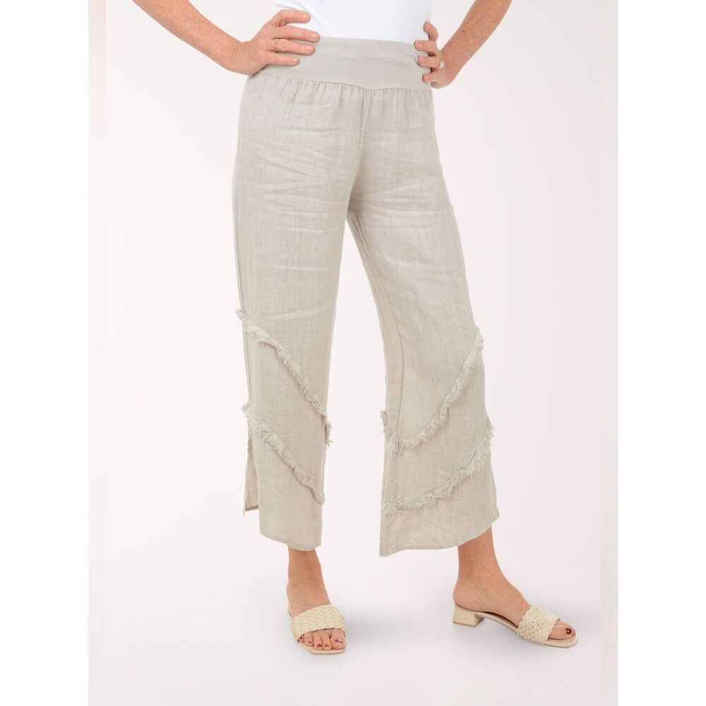 Meo Meli Frayed 100% Linen Wide Leg Palazzo Pant Sz M